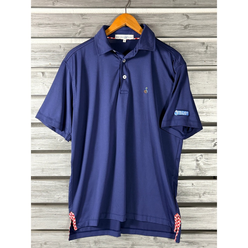 Bald Head Blues Mens Navy Performance Golf Polo Shirt Pro-Am Events Mens M